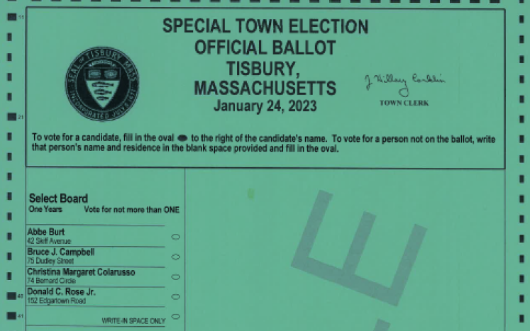 SPECIAL TOWN ELECTION JANUARY 24, 2023